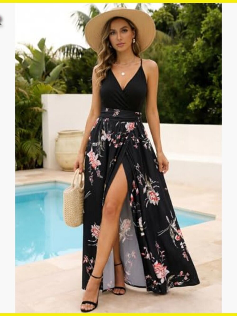Floral Maxi Dress V Neck Split Flowy Boho Summer Casual Wedding Guest - Picture 2 of 7